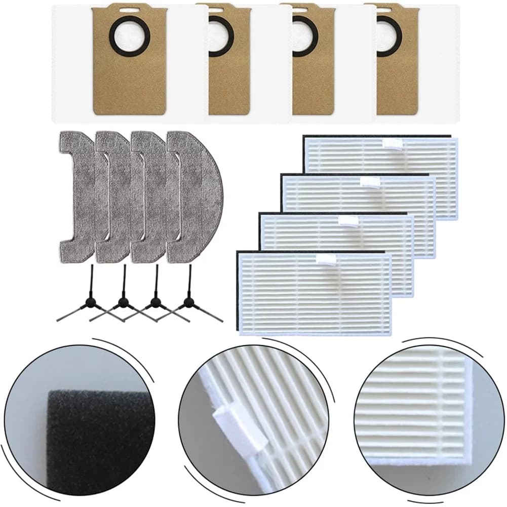 AT28-Per il kit di accessori di ricambio per robot aspirapolvere Uninell UR3, include 4 filtri HEPA, 4 spazzole laterali, 4 panni per la pulizia e 4 contenitori per la polvere.