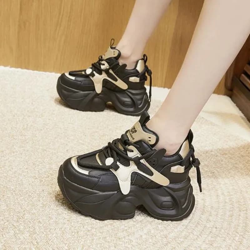 Women's Chunky sneakers 9cm 2026, Luxurious in Microfiber and Vera Leather, Vulcanized, Comfortable, with Plateau, for Spring and Autumn
