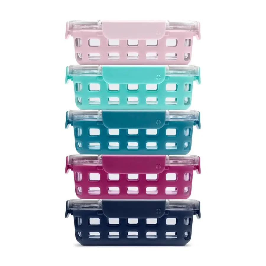 Set di Contenitori per Alimenti Duraglass da 3,4 Tazze, 10 Pezzi, Set da 5 Contenitori in Vetro con Manicotto in Silicone e Coperchio Ermetico in Plastica Senza BPA