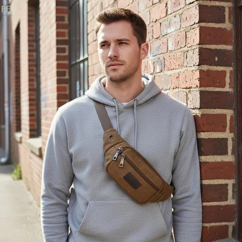 [F] Casual Canvas Waist Bag Unisex Functional Waist Bag Mobile Phone Bag Men And Women Convenient Belt Banana Bag Fanny Pack