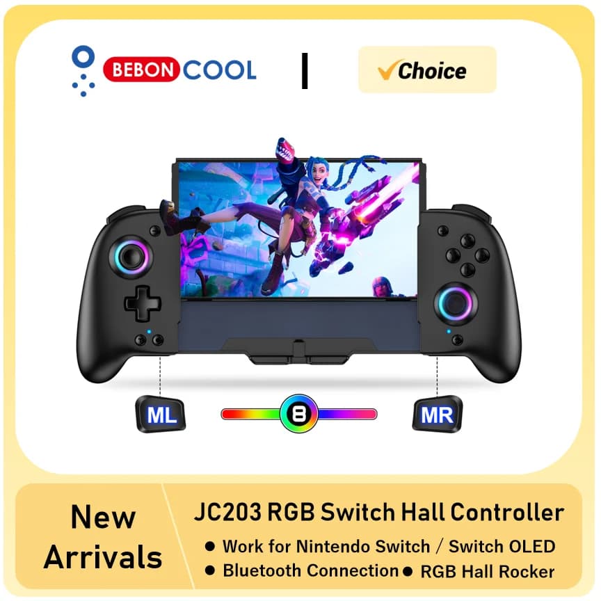 BEBONCOOL JC204 Controller RGB per Switch/Gamepad OLED a 6 assi 1000mAh - Custodia per carte per Open World Adventure