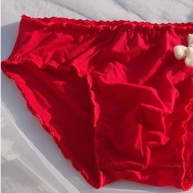 Men Underwear Cross-dressing Modal Cotton Ruffled Bow Briefs Low Waist Bulge Panties BF Gifts