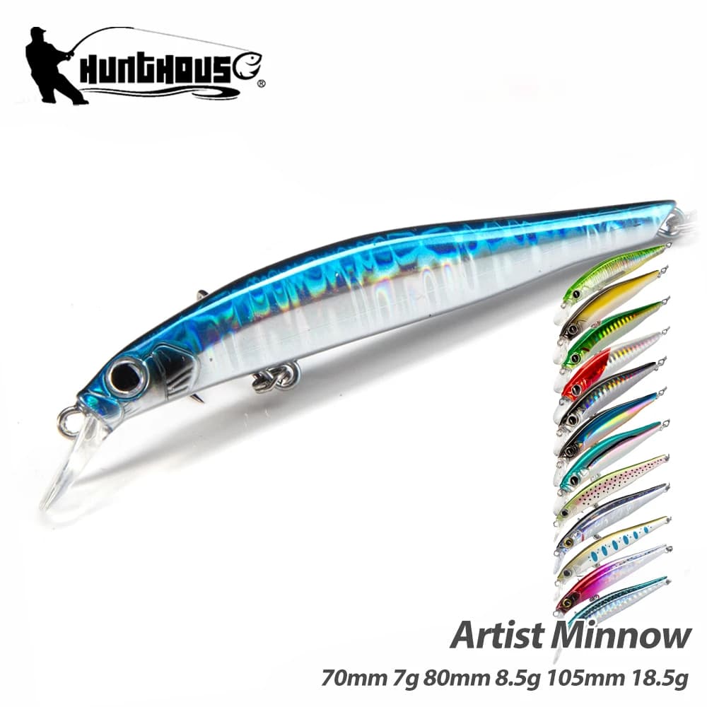 Hunthouse Richiamo di Pesca Wobber Artista Piccolo Minnow Pesca d'Acqua Dolce Trota Richiamo Esca Dura Wobbers 70/80/105mm Mustad Gancio di Pesce