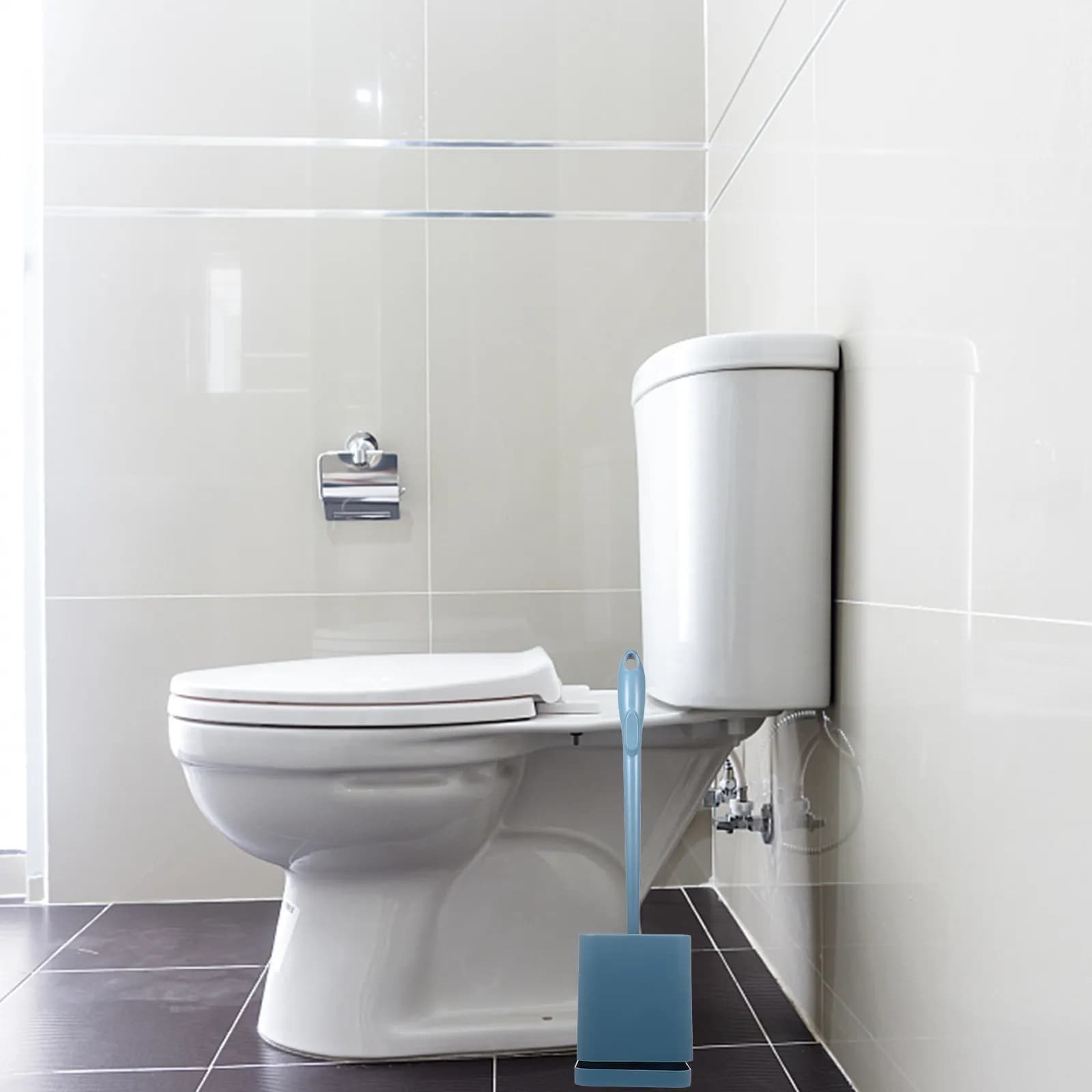 Spazzola per WC con Manico Lungo e Base Impermeabile, Fessura nel Manico per Facile Conservazione, Pulizia Profonda di Angoli e Fessure in Bagno, Casa e Hotel