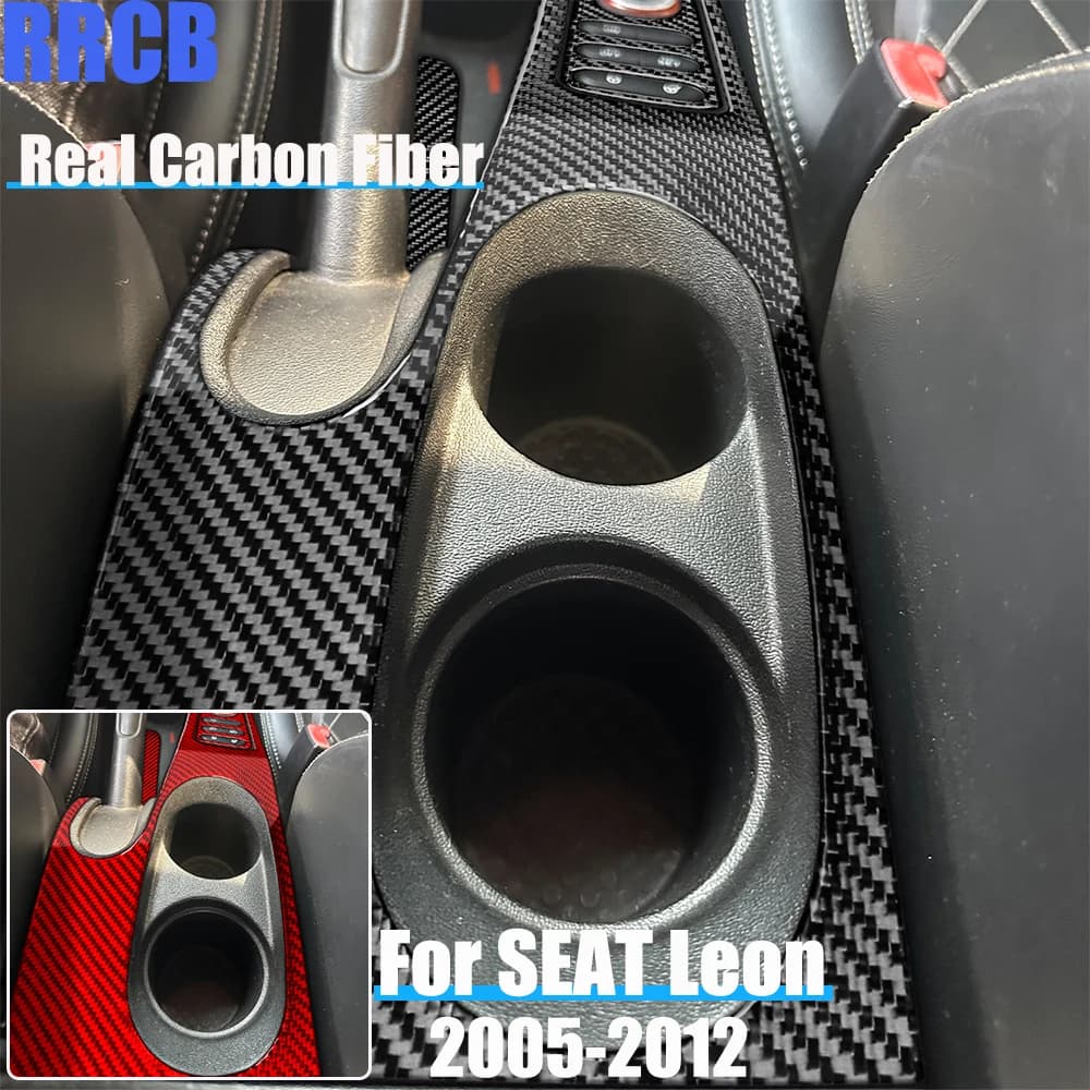 Reale Accessori Per Auto In Fibra di Carbonio Set Portabicchieri Copertura Morbida Adesivo Per SEAT Leon MK2 2005 2006 2007 2008 2009 2010 2011 12