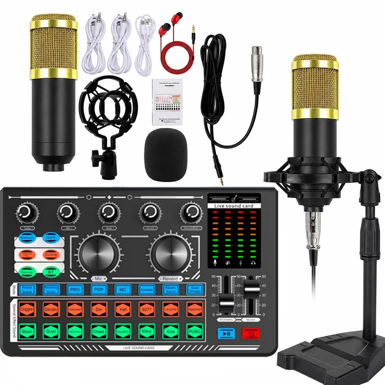 Live Sound Card with Condenser Microphone Kit, Audio Equipment for Live Streaming Podcast Recording Karaoke