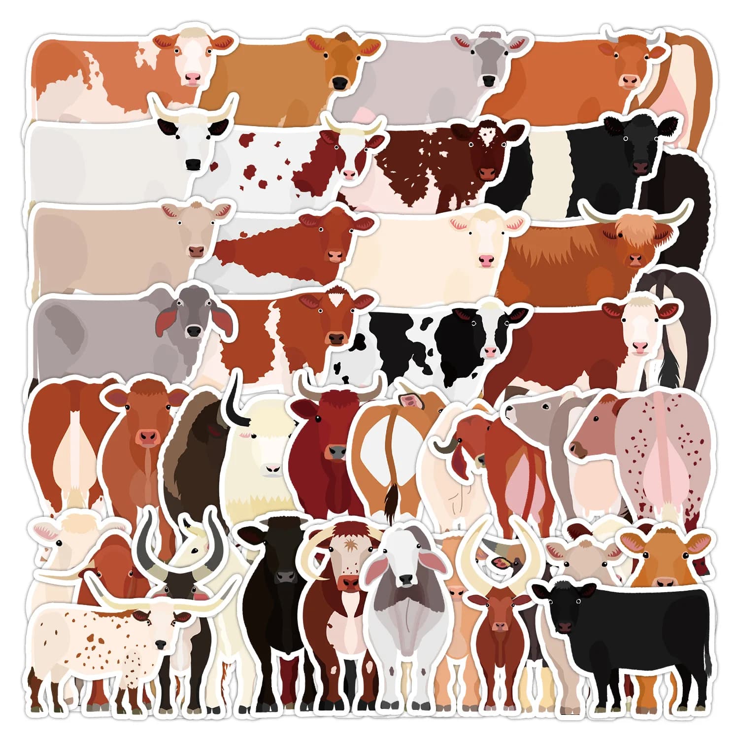 50 stickers for milk cows, refrigerator, decorative stickers for water bottles for helmet, waterproof laptop stickers