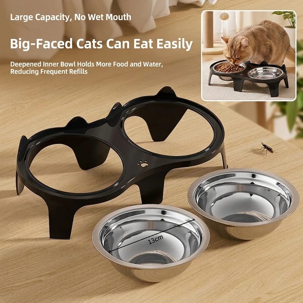 Stainless Steel Cat Food & Water Bowl with Anti-Tip Design Large Capacity Easy-Eat Design for Pet Dog Cat Feeding Food Bowl