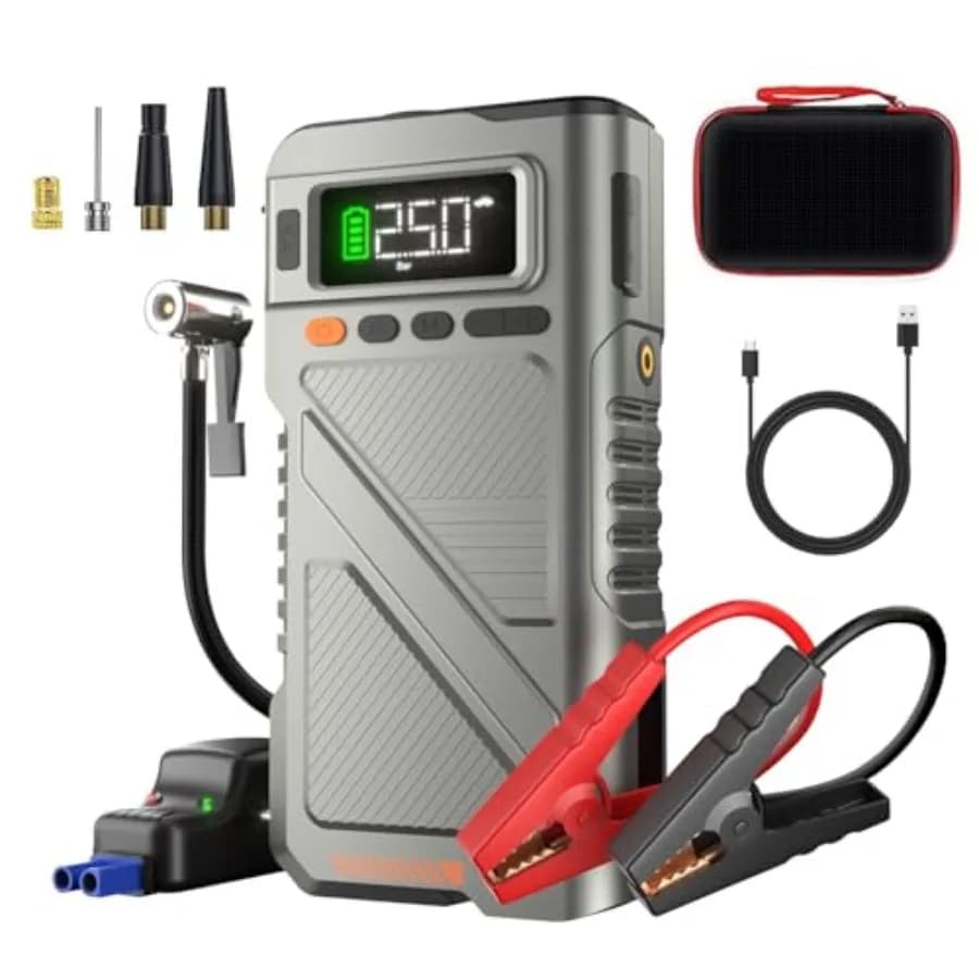 Avviatore di Emergenza 9000A con Compressore d'Aria, Caricabatterie Portatile per Auto con Gonfiatore Pneumatici 150PSI, Power Bank per Avviamento 12V