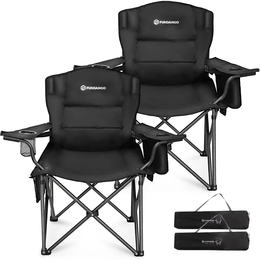 Oversize camping chair for adults Pack of 2 folding portable garden chairs with padded backrest and 4can Coo lumbar support