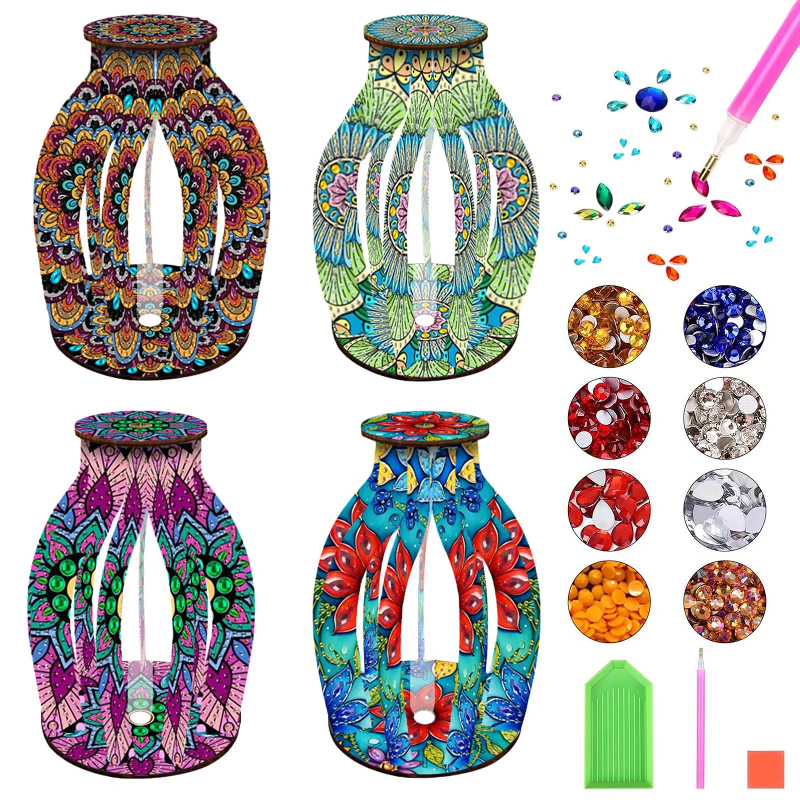 1 set di pittura diamante mandala per decorazione desktop mosaico diamante cristallo 3D fai da te, adatto per la decorazione di vasi da ufficio