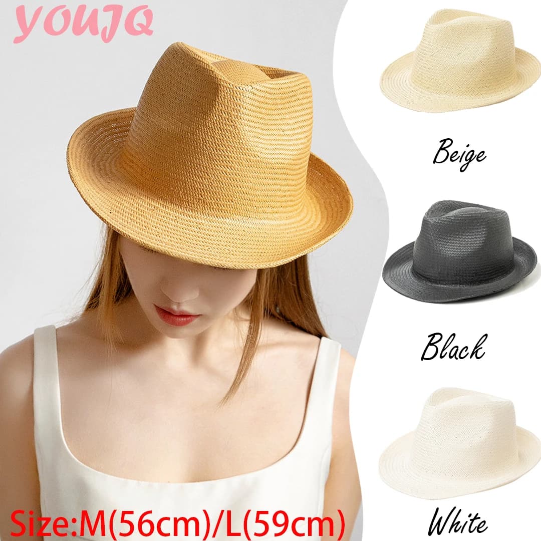 Summer 56/59CM Classic Sun Hats for Men Women Panama Caps Couple Wide Brim Beach Straw Big Head Fedora Hat Chapeau Homme