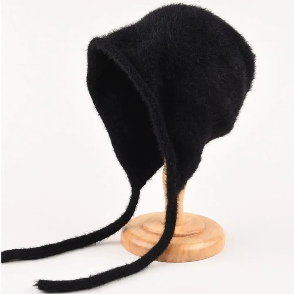 Trendy Solid Color Winter Beanies Lace-Up Soft Knit Hat Winter Warm Ear Protection Skullies Cap For Women