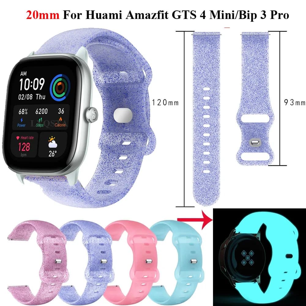 20mm Silicone Luminous Glow Strap Wristband For Huami Amazfit GTS 4 Mini 3 2e Bip 3 pro Amazfit Active 2 GTR mini Bracelet Band