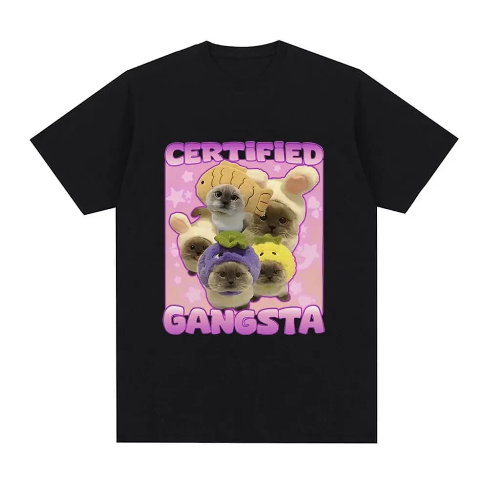 Certificato Gangsta Funny Cat Meme T Shirt Donna Moda Harajuku T-shirt Donna Casual Allentato Manica corta T-shirt Top