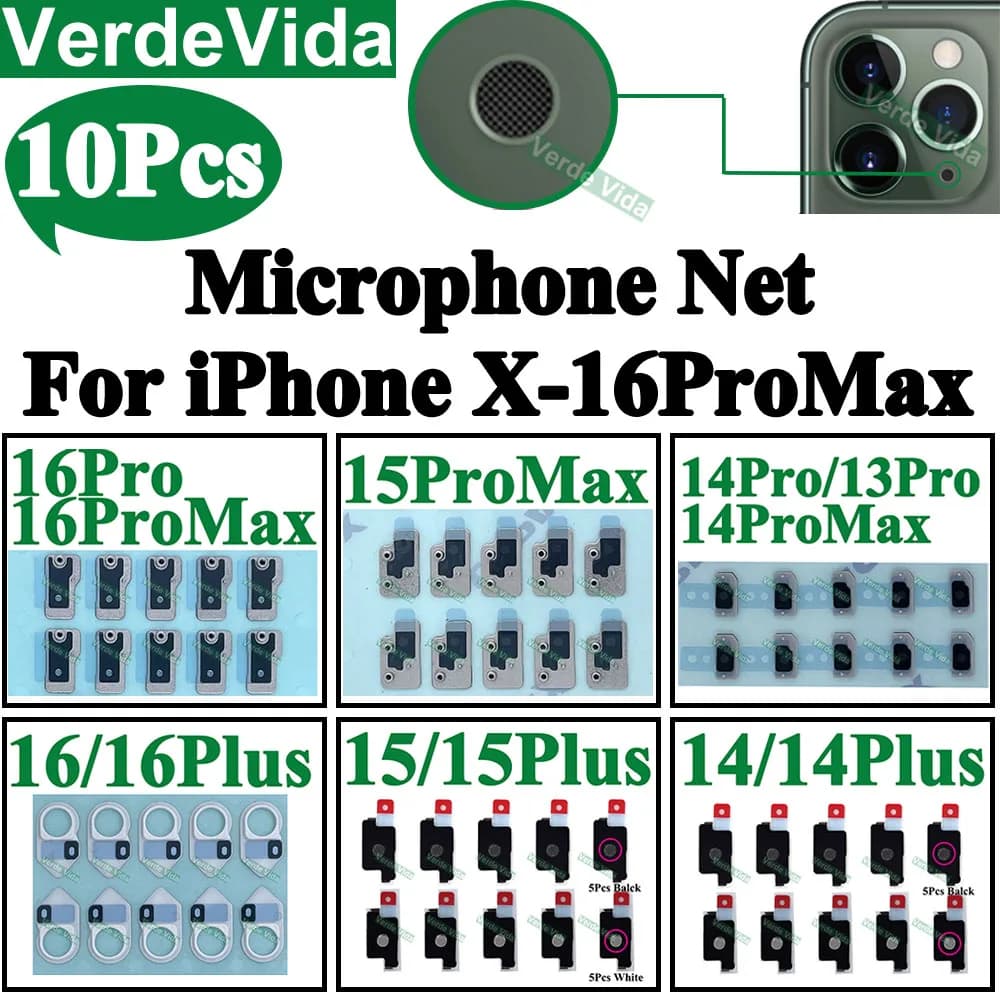 10Pcs Back Microphone Net For iPhone 11 12 13 16 Pro Max 14 15 Plus Xs XR Anti Dust Mesh Near Big Rear Camera Damaged Back Cover