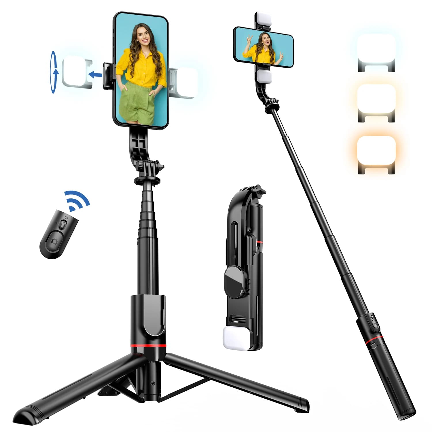 L12 L12d Staffa per luce di riempimento anteriore posteriore Treppiede portatile senza fili Bluetooth Selfie Stick 1085mm per cellulare iOS Android