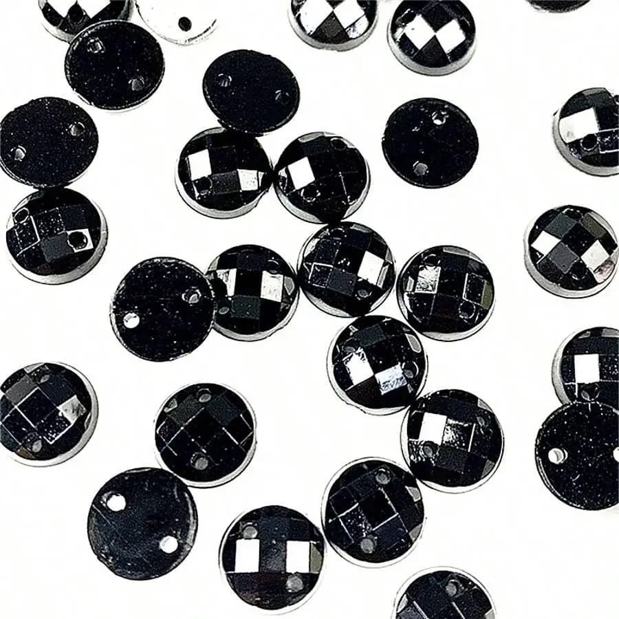 100pcs Mixed Size Black Acrylic Sew-On Flat Back Rhinestone Gems For Dress Clothing Shoes Bags DIY Craft