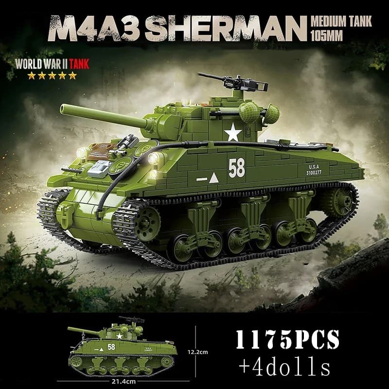 Blocchi da Costruzione Militari della Seconda Guerra Mondiale: Carri Armati Medi Americani M3A1 Stuart e M4A3 Sherman, Armi dell'Esercito, Carri Armati Pesanti KV-1, Mattoncini per Bambini