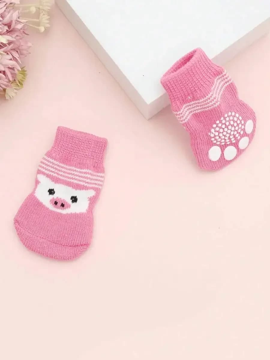 4pcs/Set Cute Pet Dog Socks, Anti-Slip Paw Protector Socks For Small Dogs Like Poodle, Yorkshire Terrier, Chihuahua, Indoor Use