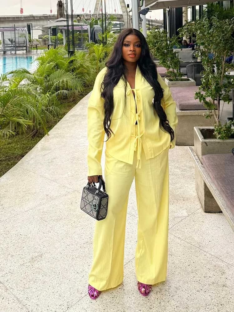 Women's Yellow Set Autumn Long Sleeve 2 Pieces Pants Set Women's Complete Casual Trousers and Dropshipping blouse sets wholesale