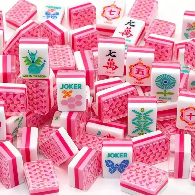 4‑Layer Acrylic American Mahjong Tiles 160 Pcs Pink Floral Style Portable Hand‑Play Mahjong Set for Outdoor Home Party Game