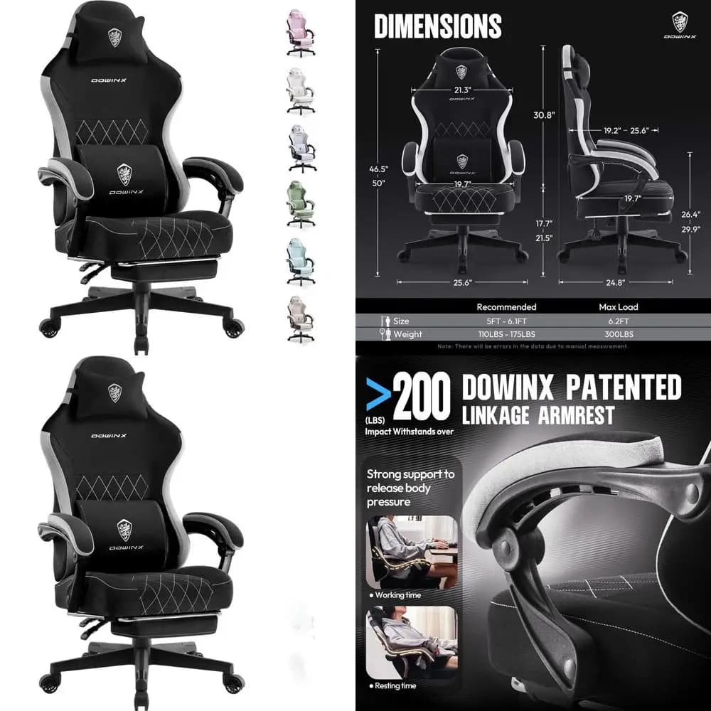 Sedia da Gaming Ergonomica con Poggiapiedi e Cuscino a Molla, Altezza Regolabile per il Comfort, Supporto Lombare per Adulti, Nera