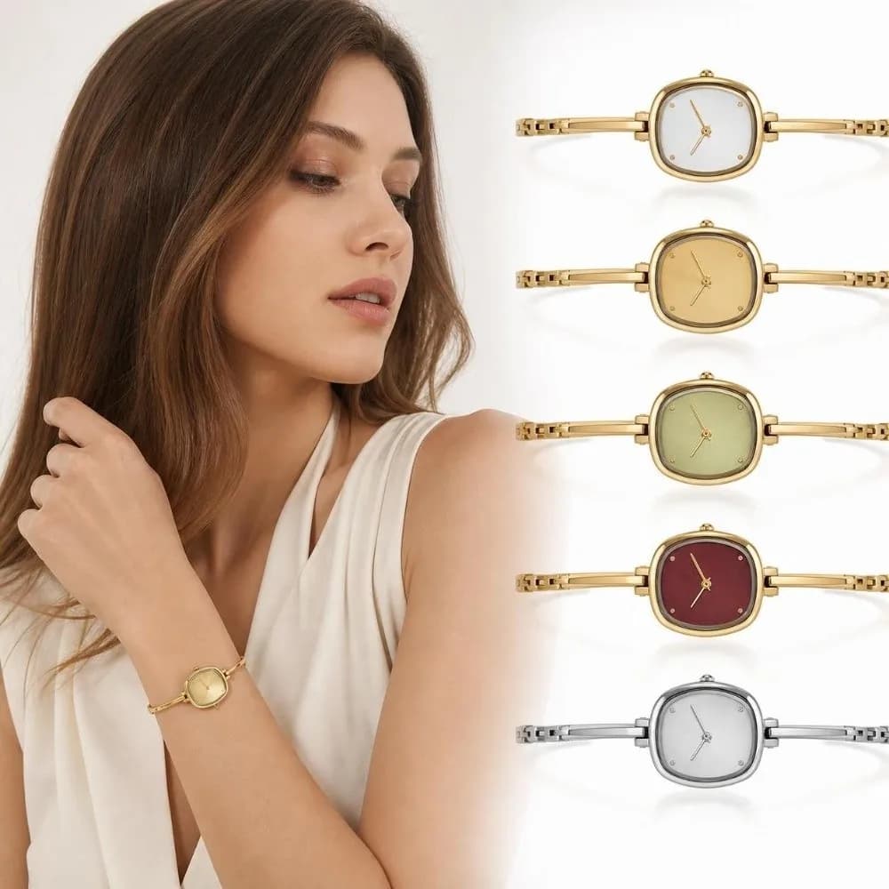 Solid Color Dial Square Bangle Watch Ultra-thin Curved Strap Thin Metal Bracelet Minimalist Watch for Women Bracelet Wristwatch