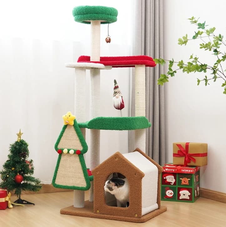 Grande albero di Natale antigraffio per gatti, albero da grattare per gatti, giocattoli per gatti