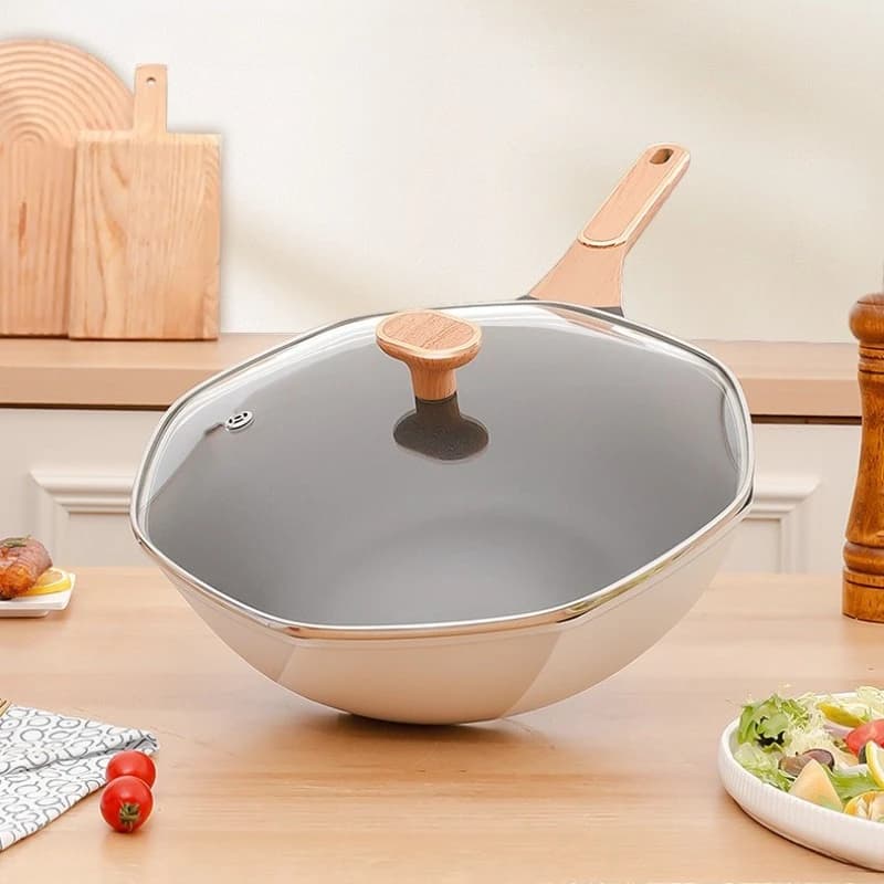 Stone Non Stick Wok Flat Bottom Octagonal Pan Home Stir Fry Gas Induction Stove Deep Base Long Lasting Non Stick for Cooking