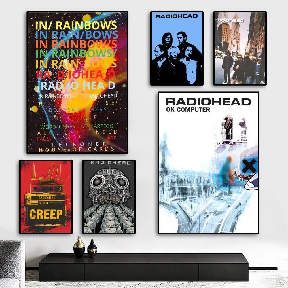 R-Radiohead Band Rainbow Painting Calligraphy HD Canvas Poster Living Room Bedroom Bar Aesthetic Decoration