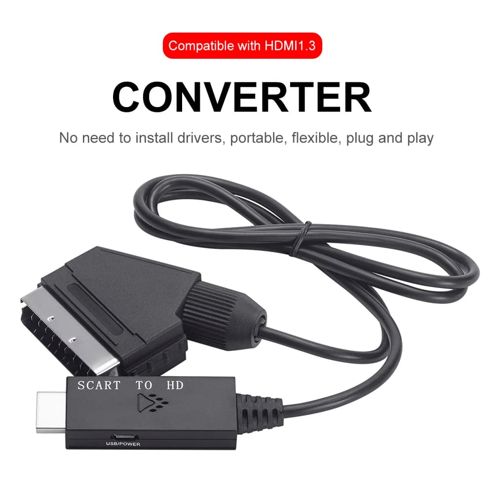 Converter Adapter from SCART to HDMI from 1 m for video and audio 1080P with micro USB cable for set-top box