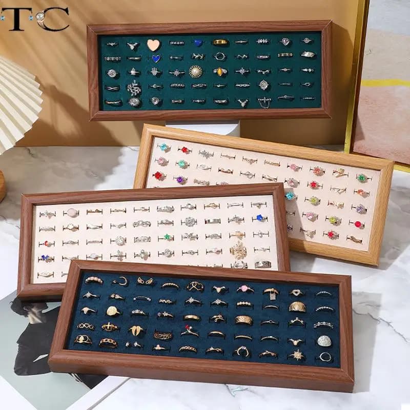 Velvet Walnut Jewelry Tray Light Luxury Ring Earrings Pearl Chain Bracelet Tray Jewelry Display Tips