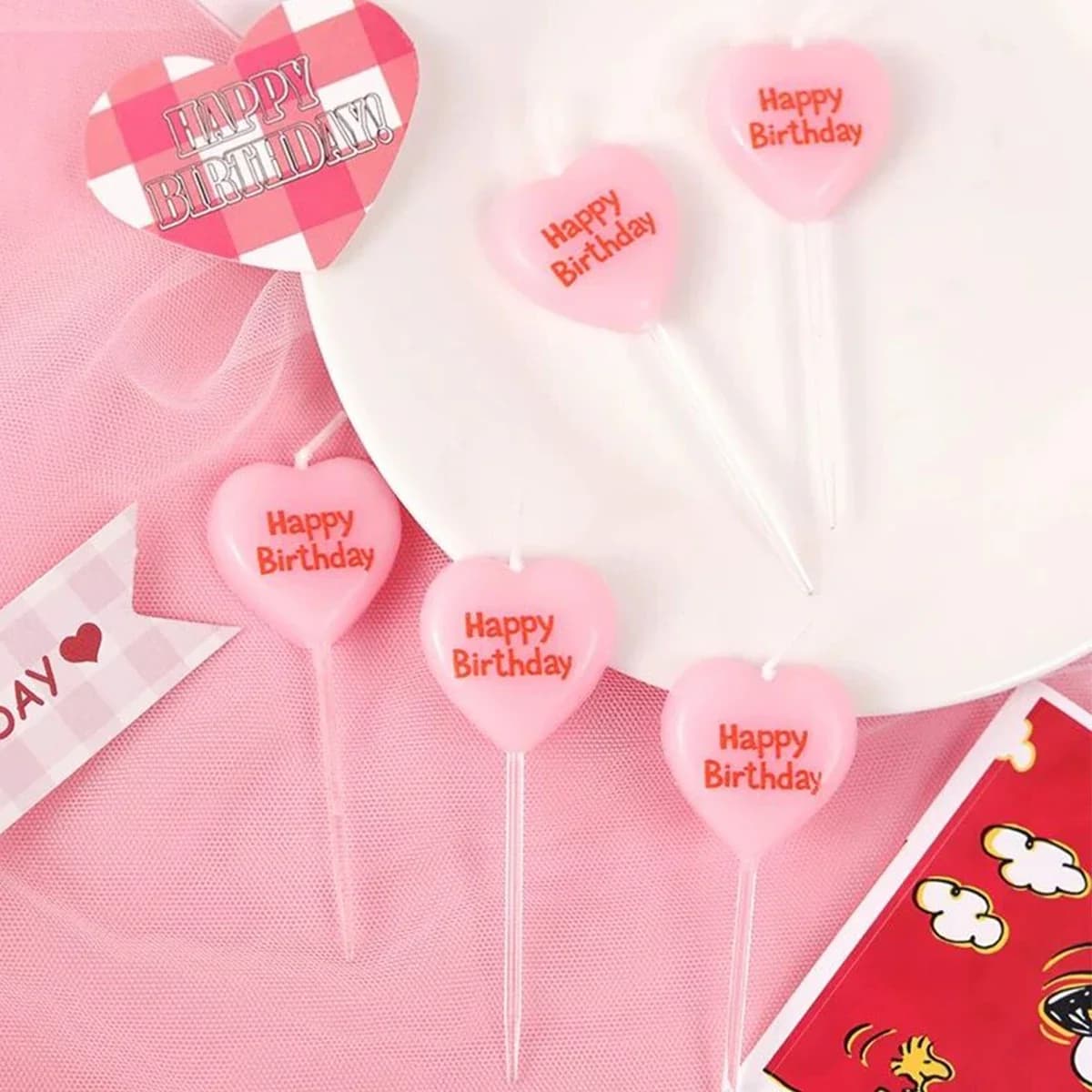 5 pieces of cute heart shaped birthday candles, cake candle toppers, parties, wedding cake decorations, birthday candles