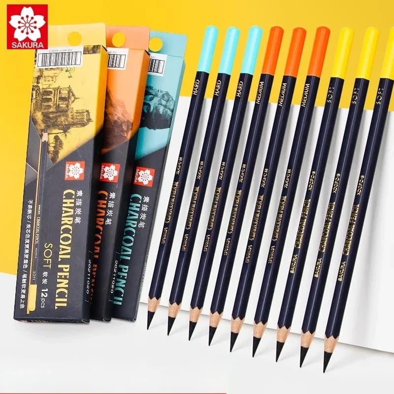 SAKURA Charcoal Pencil Sketching Soft Medium Hard Carbon Pencils Set Professional Sketching Drawing Pencil set Art Supplies