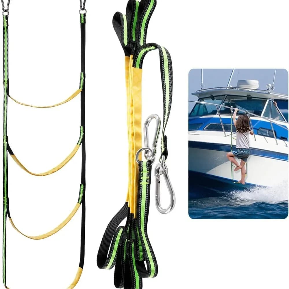 3/4/5Step Folding Boat Rope Ladder,Portable Boarding Ladder with Carabiner,Heavy Duty Webbing Step Ladder for Yacht Kayak Marine