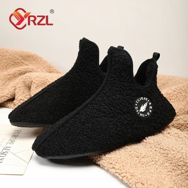 YRZL Winter Cotton Shoes Men High Top Warm Slip on Lightweight Slippers Women Plush Indoor Cotton Loafers Unisex Warm Shoes
