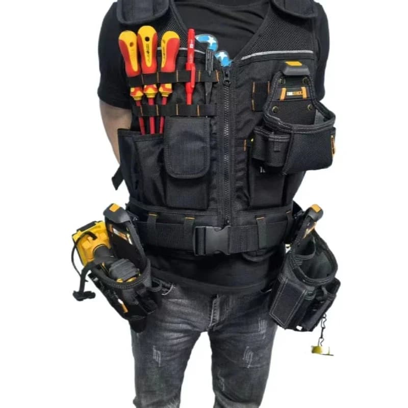 TOOLSTACK Gilet multifunzionale per attrezzi Gilet portaoggetti Gilet da lavoro per edilizia durevole per esterni Gilet tattico con fibbia regolabile