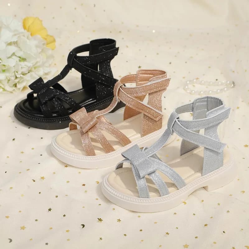 Sandali Romani con Glitter per Ragazze, Punta Aperta, Suola Spessa con Plateau, Cinturino alla Caviglia con Velcro, Calzature Casual Quotidiane, Sandali per Ragazze 26-37