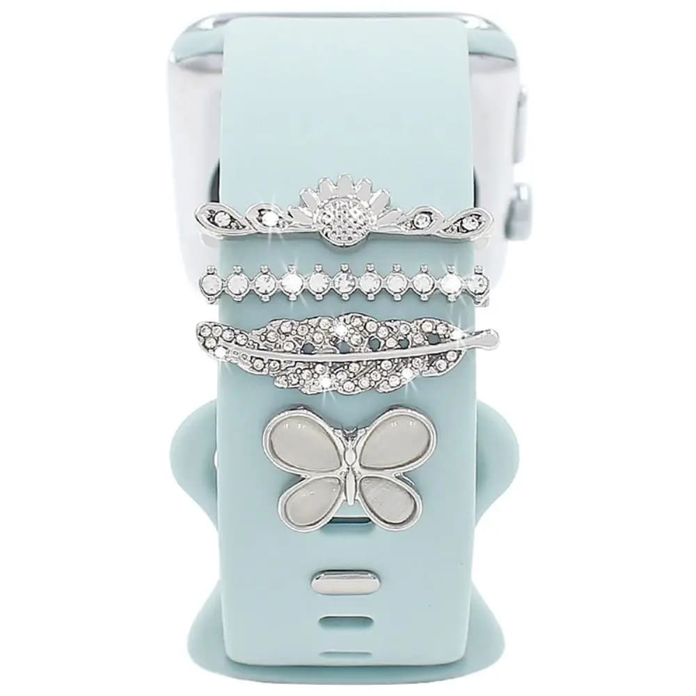 Set di 4 Ornamenti Metallici per Cinturini di Orologi, Charm Decorativi a Farfalla per Cinturini, Anelli Decorativi alla Moda per Cinturini Apple Watch da Donna