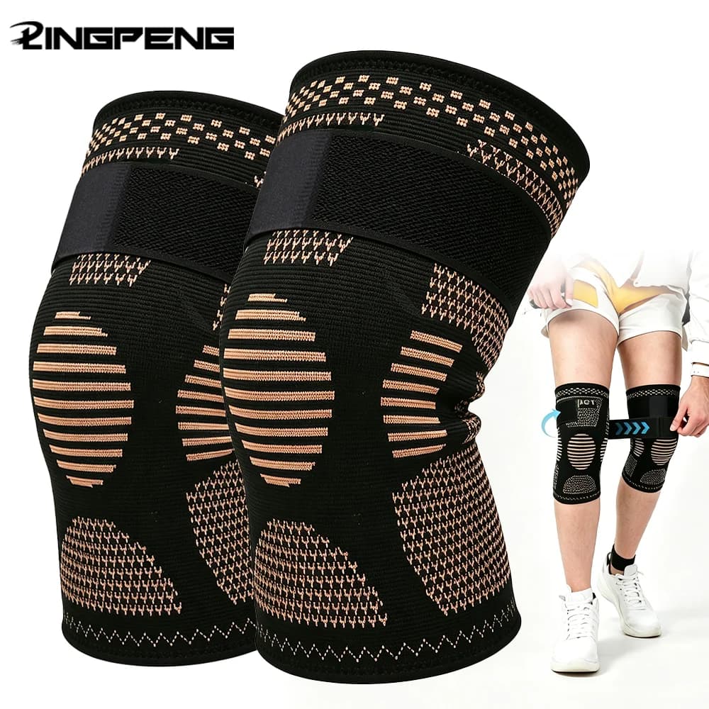 2PCS Sports Copper Ion Strap Knee Pads Non-slip Knitted Nylon Knee Pads Fitness Jump Rope Basketball Running Gear Men Women