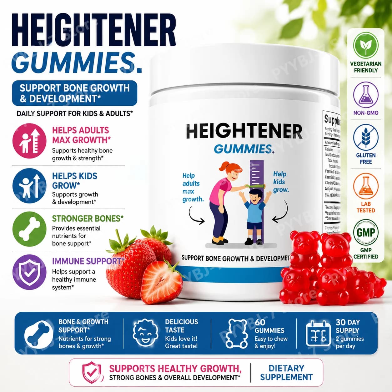 Gommose di Calcio e Vitamina D per Bambini e Adulti, Supporto per la Salute delle Ossa con Magnesio, Zinco, Vitamina C e K2, Integratore Quotidiano per la Crescita
