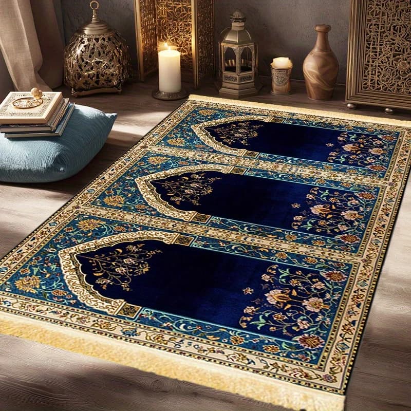 VIKAMA Muslim Prayer Mat with Frange, Bed & Living Room Prayer Mat, Durable Decorative Mat in Polyester