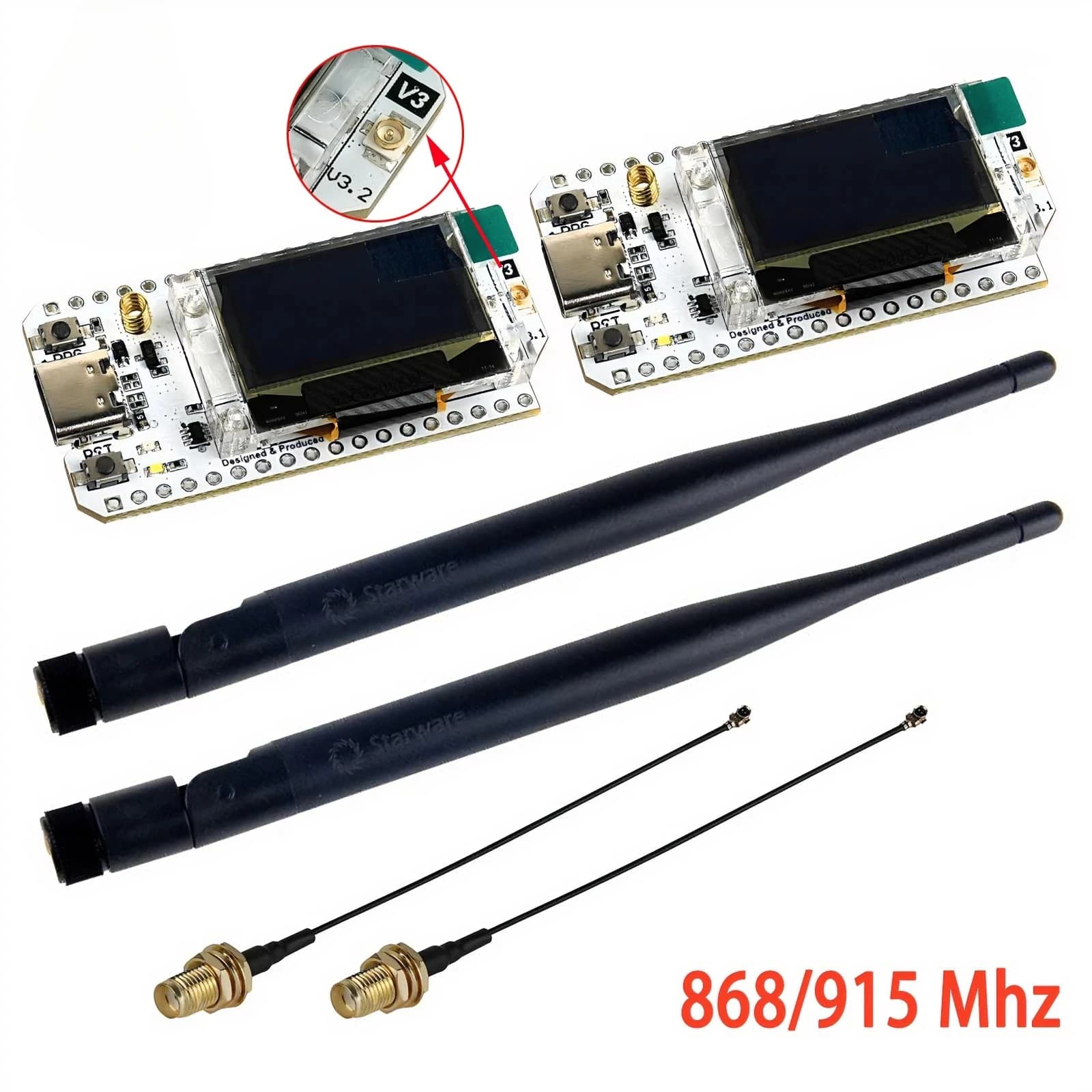 2 set di schede di sviluppo Heltec LoRa32 V3 con ESP32-S3, SX1262 LoRa, WiFi/BLE e 5dBi SMA Antenna per progetti IoT meshtastici