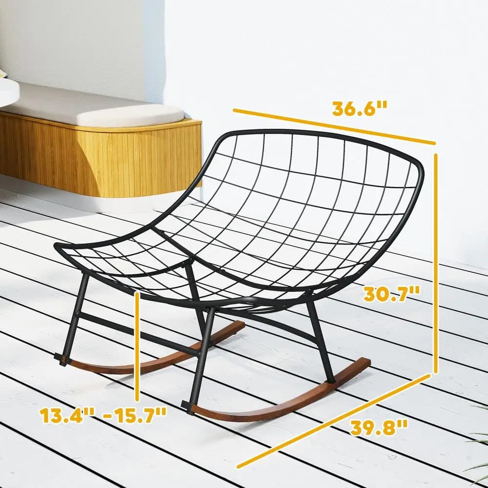 Set di 2 Sedie a Dondolo da Esterno, Sedie Papasan Oversize con Cuscini, Telaio in Acciaio, Comode Sedie a Dondolo per Patio