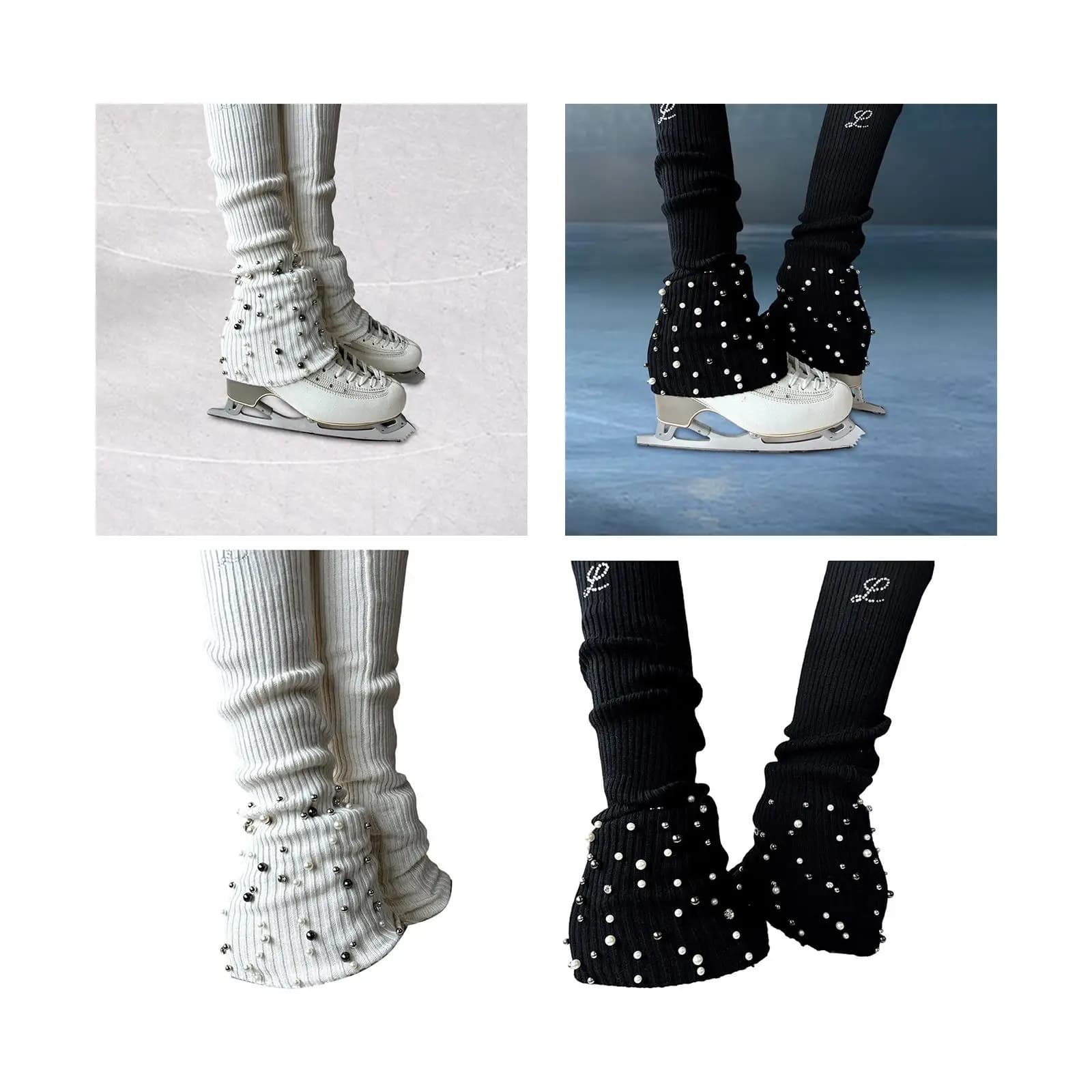 Scaldamuscoli per Pattinaggio Artistico Sopra l'Intera Scarpa, Calze Termiche Elastiche Decorative per Protezione Polpaccio, per Allenamento Pattinaggio su Ghiaccio Bambini