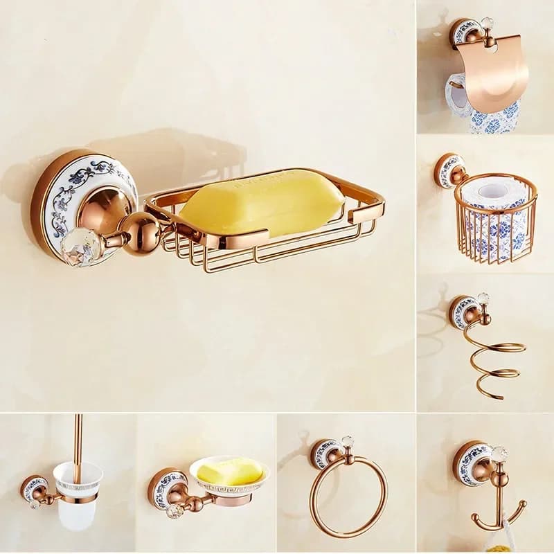 Accessori da bagno di lusso montati a parete in ceramica oro rosa design porta carta portasciugamani scatola per fazzoletti hardware per il bagno
