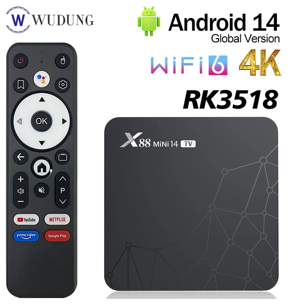 X88 Mini 14 TV Android 14 Smart TV BOX RK3518 Quad Core 2GB 16GB 4K HD BT TVBOX 2.4G&5G Dual Wifi Media Player Set Top Box