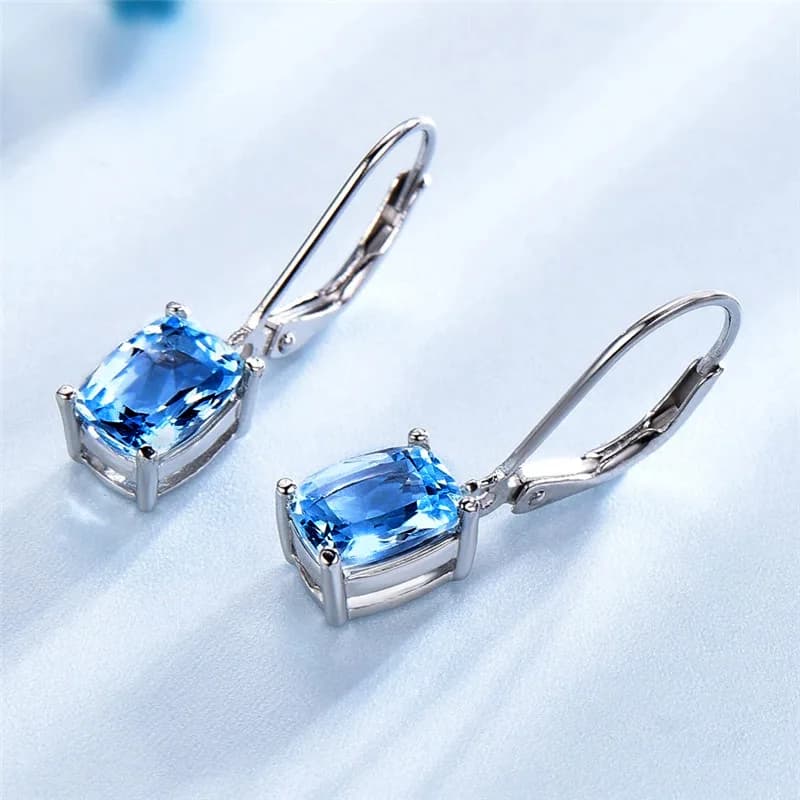 Luxury Female Earrings Sky Blue Cubic Zirconia Earring for Women Simple Elegant Accessories Silver Color Trendy Jewelry
