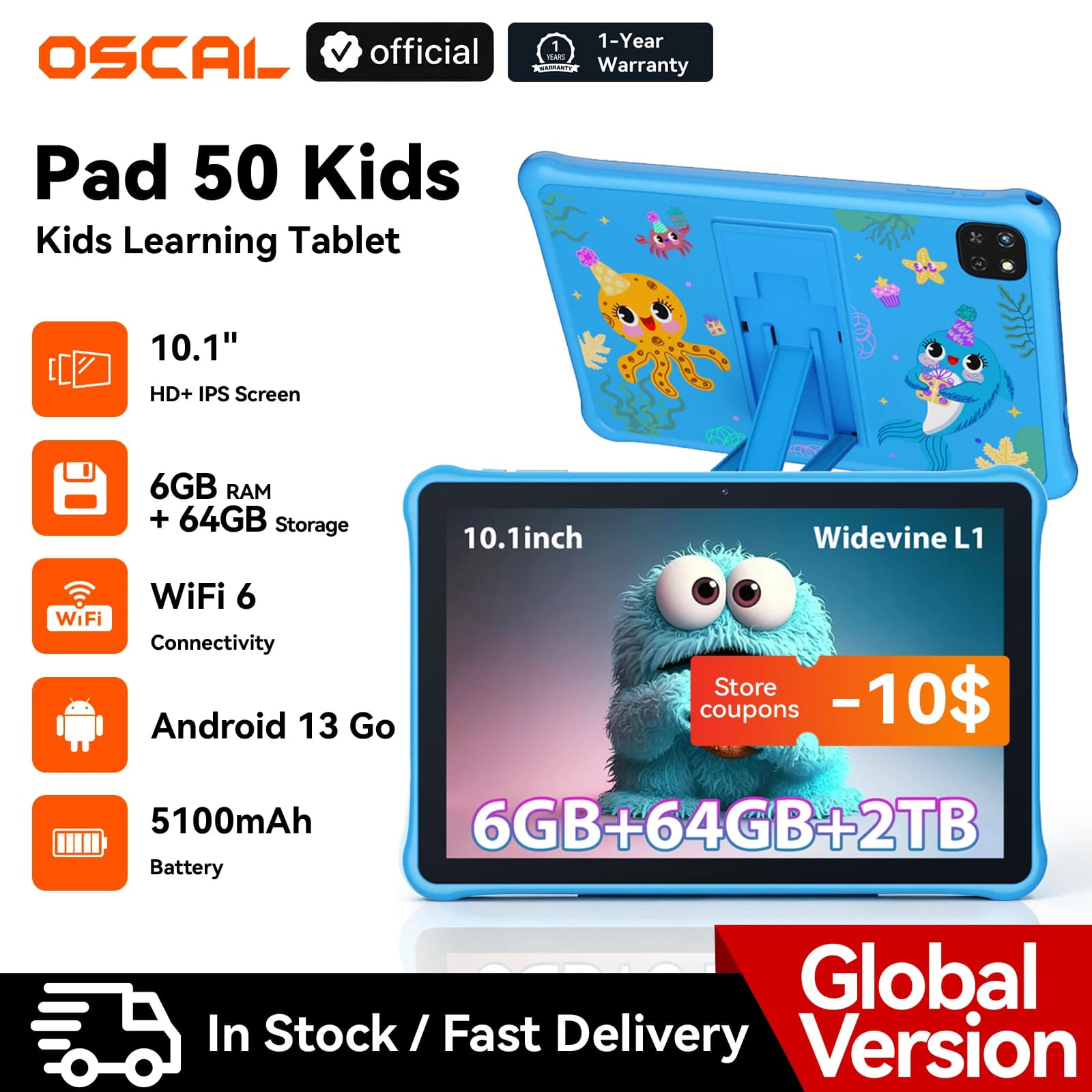 Blackview Oscal Pad 50 Tablets for Kids 10.1 Inch HD Display 800*1280 Long Life Battery A133P CPU Tablet Android